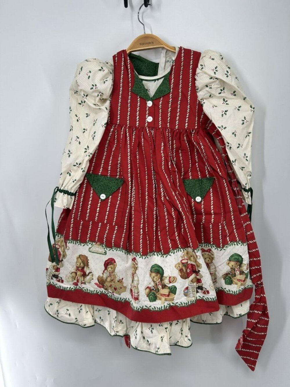 Vintage Daisy Kingdom Girls Christmas Dress Sz 4 Santa's Workshop Lined Bears